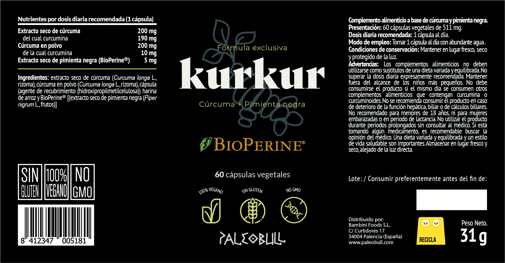 Kurkur con Cúrcuma, Bioperine® - Imagen 3